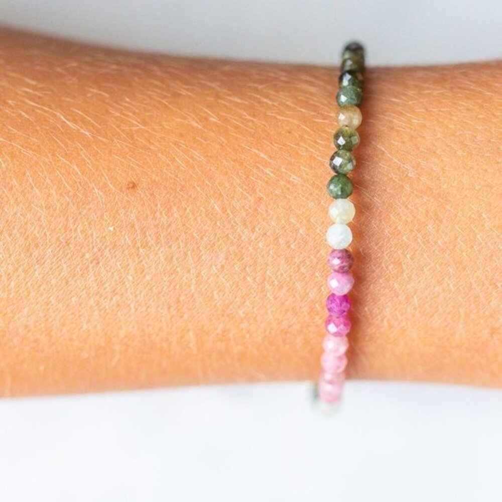 Gemstone Watermelon Tourmaline Bracelet Waterproof Non Tarnish Gold Gift for Her - Picture 4 of 10